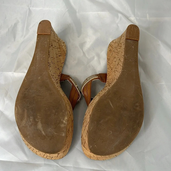 MARC FISHER OReally Platform Cork Wedge Thong Sandals 2 Tone Brown Vegan 9.5 - Picture 9 of 12